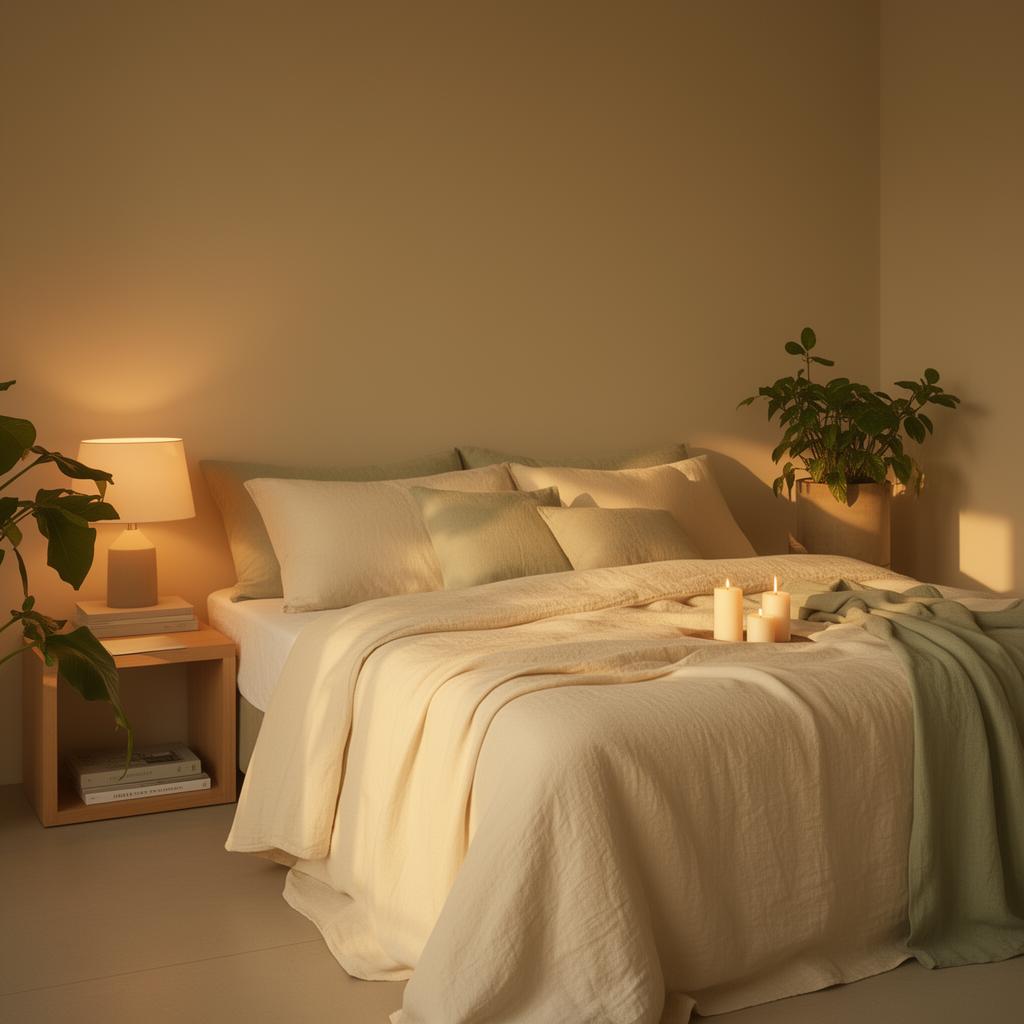 Quarto sereno e acolhedor preparado para uma boa noite de sono